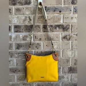 Margot Camile Nylon Genuine Leather Trim Crossbody Bag in Mustard